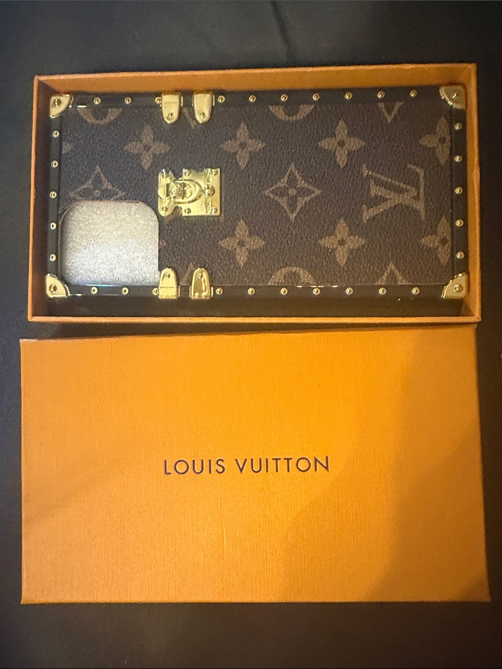 Louis Vuitton Brown Monogram Trunk-Style Phone Case with Gold Hardware